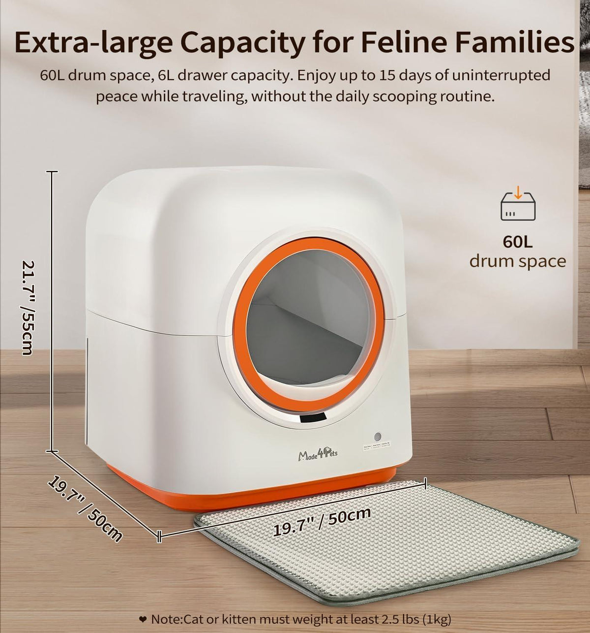 Aura 60L Automatic Cat Litter Box, Smart App Control, Deodorizing, Infrared Sensor, Suitable For Multiple Cats