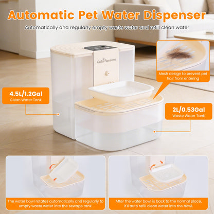 Aura 1Pc Smart Pet Water Fountain Automatic Cat Water Dispenser 4.5L Cordless Rechargeable Dog Water Fountain Self-Refill With 3 Adjustable Volume 3 Time Intervals Remote Control Cleaning Brush