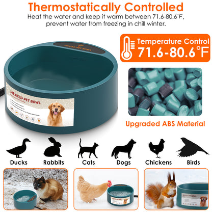 Aura 1Pc Heated Water Bowl For Dog Cat 74.4OZ Heating Water Dish IP67 Waterproof Thermal Water Bowl Heated Pet Bowl Dog Cat Water Feeder Bowl For Dog Cat Rabbit Pet