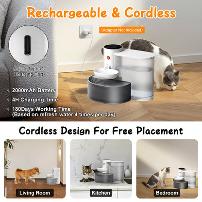 Aura 1Pc Smart Pet Water Fountain Automatic Cat Water Dispenser 3L Cordless Rechargeable Dog Water Fountain Self-Refill With 3 Adjustable Volume 3 Time Intervals Touch Control