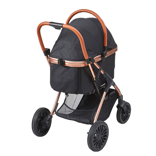 Aura Pet Stroller, 4 Wheels Dog Stroller Rotate With Brakes, 66 Lbs Weight Capacity, Puppy Stroller With Detachable Carrier, Storage Basket And Pet Pad, For Small To Medium Sized Dogs, Black