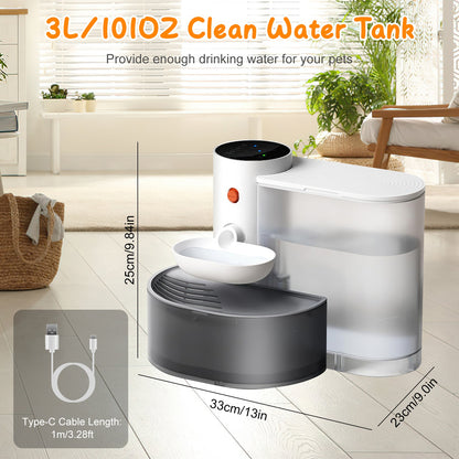 Aura 1Pc Smart Pet Water Fountain Automatic Cat Water Dispenser 3L Cordless Rechargeable Dog Water Fountain Self-Refill With 3 Adjustable Volume 3 Time Intervals Touch Control