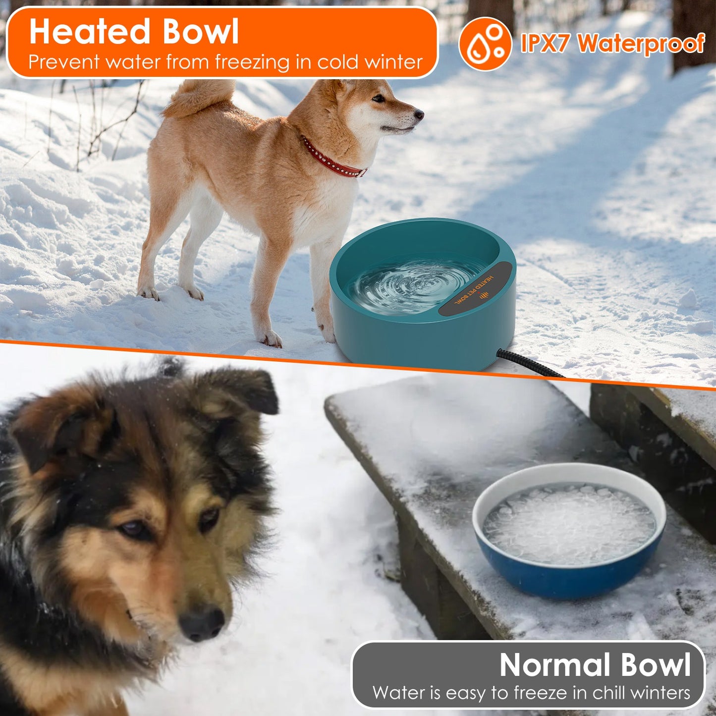 Aura 1Pc Heated Water Bowl For Dog Cat 74.4OZ Heating Water Dish IP67 Waterproof Thermal Water Bowl Heated Pet Bowl Dog Cat Water Feeder Bowl For Dog Cat Rabbit Pet