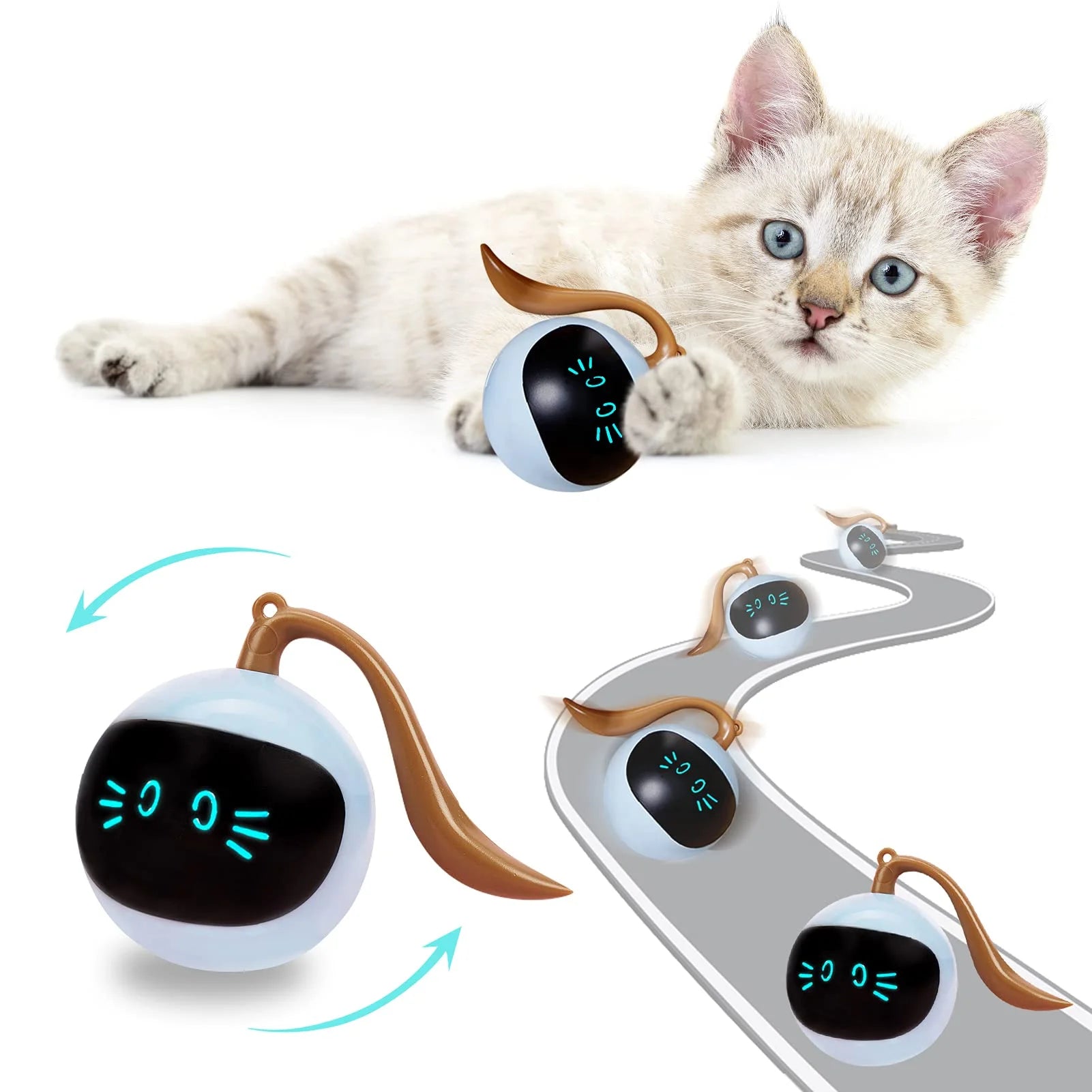 Aura AI Smart Interactive Cat Ball - Self-Moving & Obstacle Avoidance
