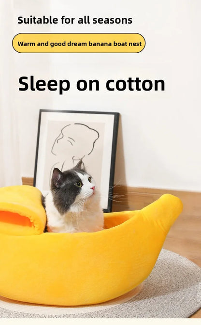 Banana cat bed super soft house lovely banana boat semi-closed warm pet bed cat accessories dog bed banana cushions with a lid