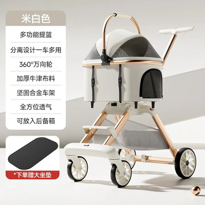 Aura Luxury Pet Stroller 3 in 1  with 4 Wheels for Medium Small Size Dogs and Cats Detachable Carrier for Puppy Kitty Doggie Stroller