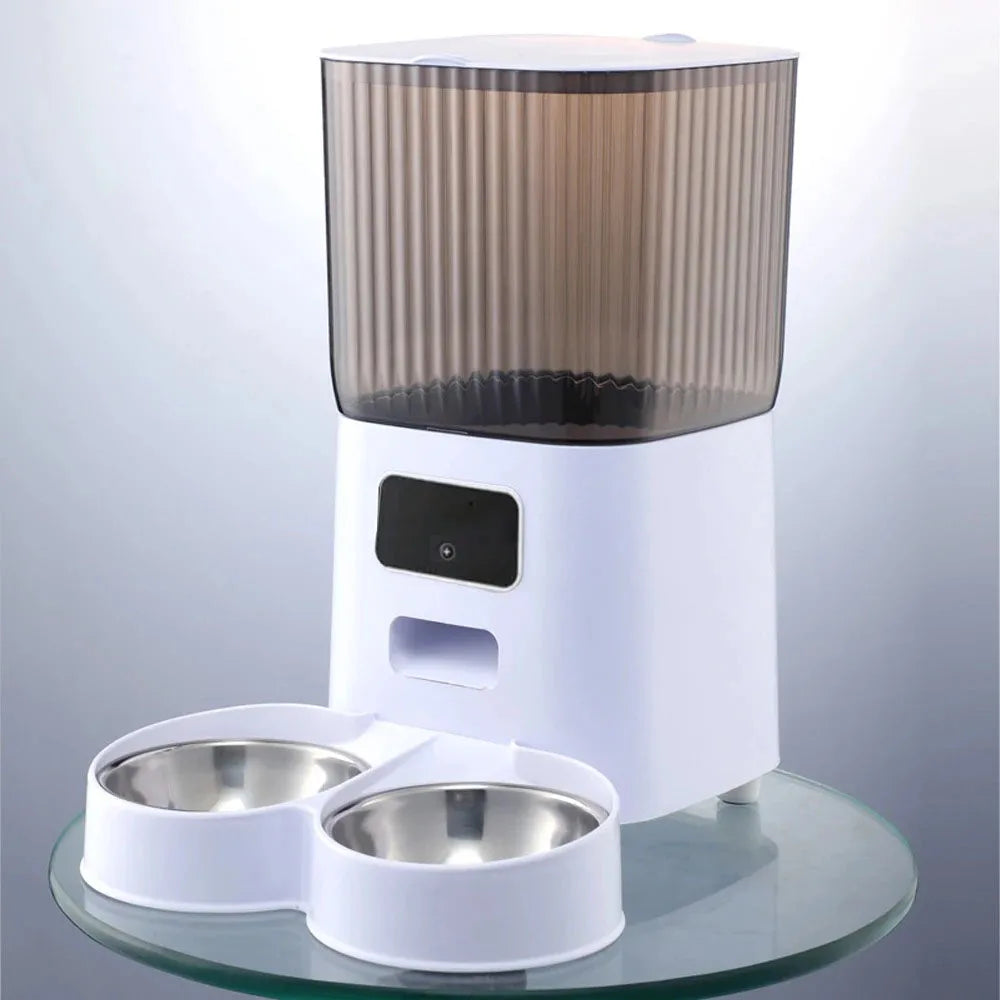 Aura 5L Double Bowls Smart Automatic Cat Feeder With Camera Cat Dry Food Video Dispenser Pet Smart Voice Recorder Auto Feeder For Dog