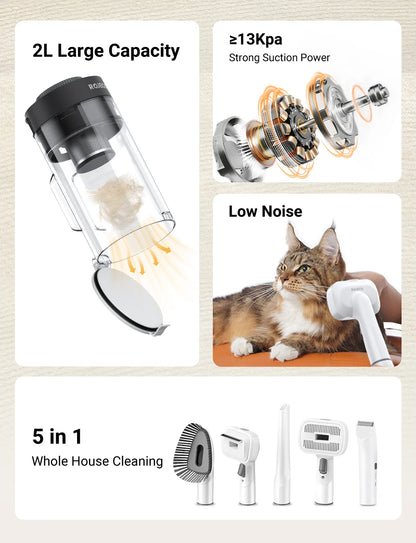 Aura Pet Multifunction Grooming Vacuum Kit 5-IN-1 Portable Household Vacuum Cleaner For Pet Cat Dog Hair Vacuum Groomer Kit