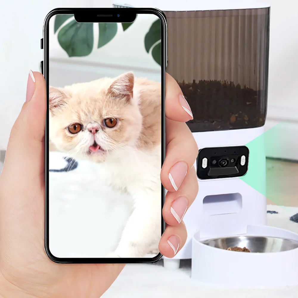 Aura 5L Double Bowls Smart Automatic Cat Feeder With Camera Cat Dry Food Video Dispenser Pet Smart Voice Recorder Auto Feeder For Dog