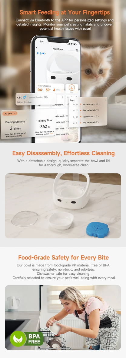 Aura New NutriCare Feeder Tailored For Multi-Pet Households Pet feeder Cat And Dog Feeder With App Global Version