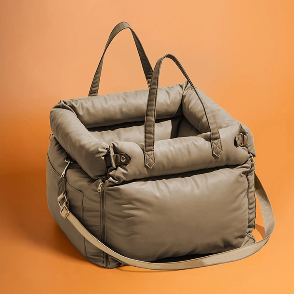 Aura Pet Outing Lathe Luxury Faux Leather Dog Car Seat/Cat Car Bed/Booster Bed Pet Booster Car Seat Dog Cat Travel Seat