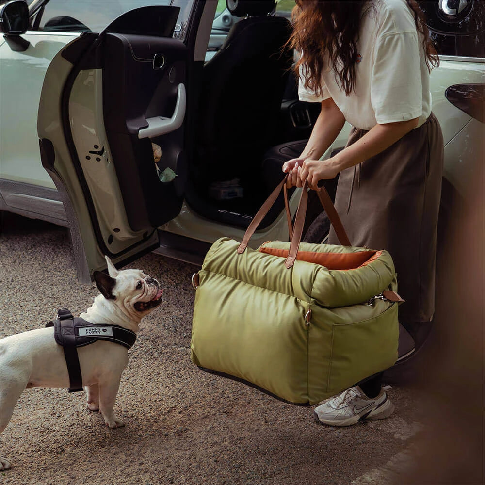 Aura Pet Outing Lathe Luxury Faux Leather Dog Car Seat/Cat Car Bed/Booster Bed Pet Booster Car Seat Dog Cat Travel Seat