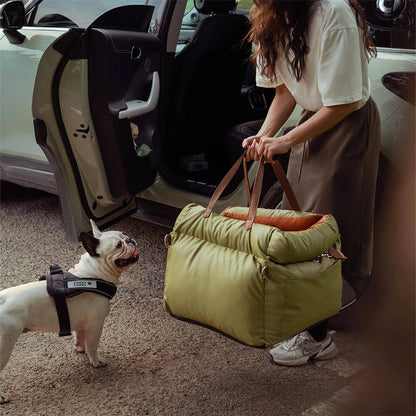 Aura Pet Outing Lathe Luxury Faux Leather Dog Car Seat/Cat Car Bed/Booster Bed Pet Booster Car Seat Dog Cat Travel Seat