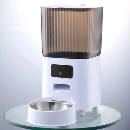 Aura 5L Double Bowls Smart Automatic Cat Feeder With Camera Cat Dry Food Video Dispenser Pet Smart Voice Recorder Auto Feeder For Dog