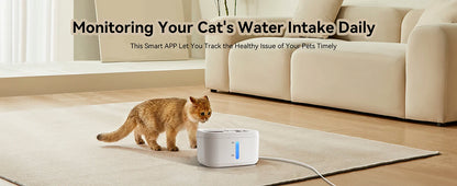 Aura Cat Water Fountain with APP Wireless Connected 84oz/2.5L Automatic Pet Water Fountain with Stainless Steel Tray Weight Sensor