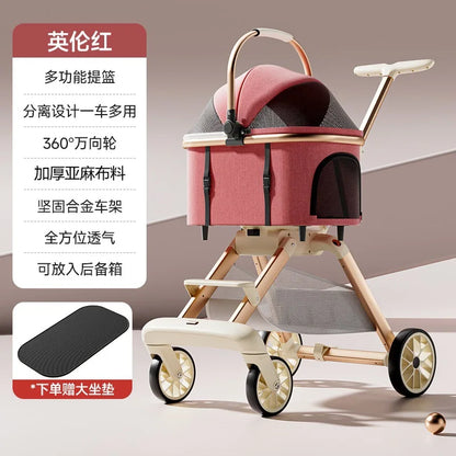 Aura Luxury Pet Stroller 3 in 1  with 4 Wheels for Medium Small Size Dogs and Cats Detachable Carrier for Puppy Kitty Doggie Stroller