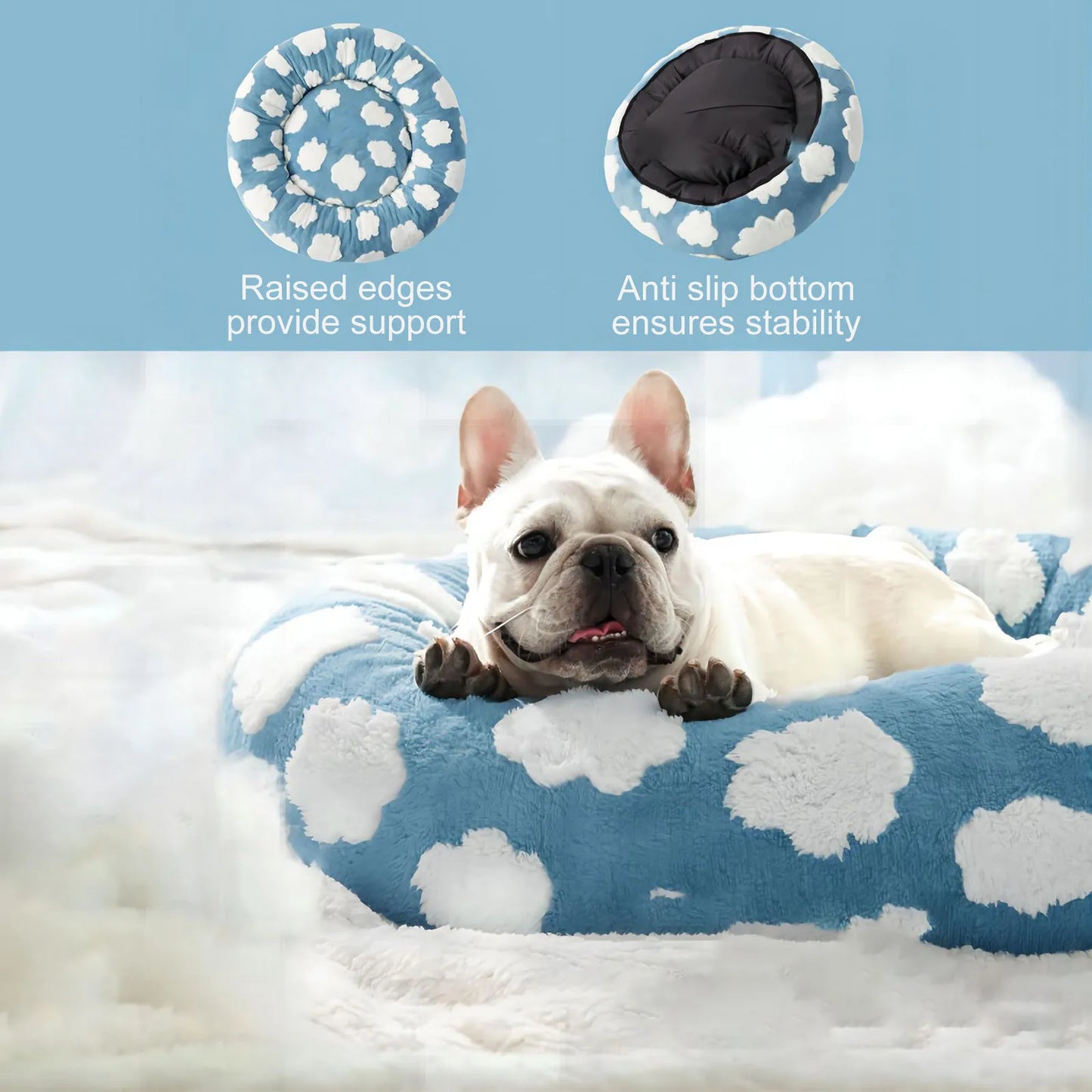 Sky Clouds Small Dog Kennel Cute Dog Bed For Pet Washable Puppy Beds Cozy Rectangle Orthopedic Pet Sofa Shaggy Plush Slip Bottom