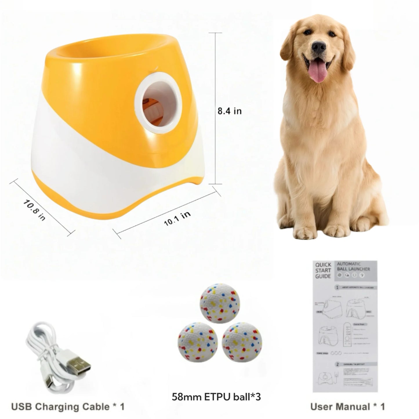 Dog Launcher Automatic Dogs Chase Toy Tennis Throwing Pinball Machine Fun Interactive Throw Rechargable Catapult USB Charging
