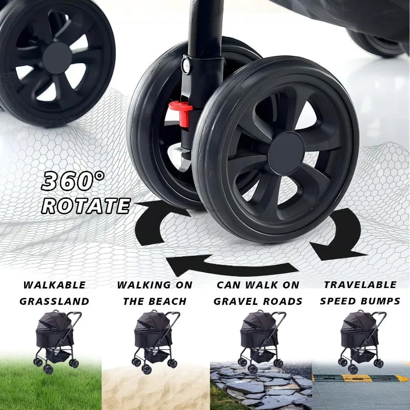 Pet Stroller Dogs Cats Teddy Bear Baby Stroller Small Pet Stroller Light and Foldable Suitable Outdoor Travel Dog Cat Supplies