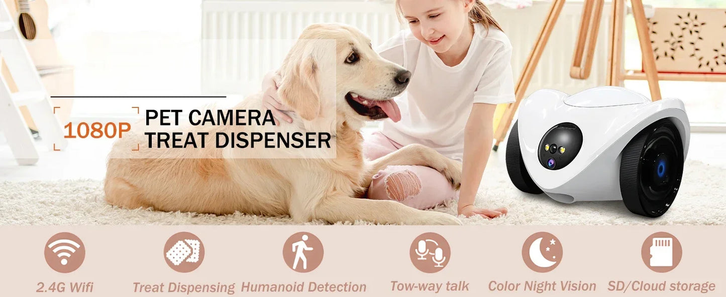 Aura Pet Camera Treat Dispenser, Movable Robot Cam for Dogs Cats, 1080P Indoor Security, 2-Way Talk, 2.4GHz WiFi Only