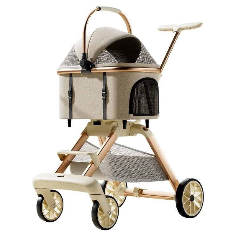 Aura Luxury Pet Stroller 3 in 1  with 4 Wheels for Medium Small Size Dogs and Cats Detachable Carrier for Puppy Kitty Doggie Stroller