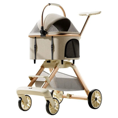 Aura Luxury Pet Stroller 3 in 1  with 4 Wheels for Medium Small Size Dogs and Cats Detachable Carrier for Puppy Kitty Doggie Stroller