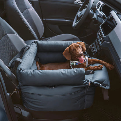 Aura Pet Outing Lathe Luxury Faux Leather Dog Car Seat/Cat Car Bed/Booster Bed Pet Booster Car Seat Dog Cat Travel Seat