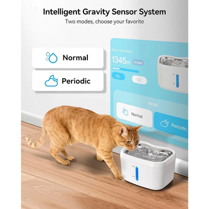 Aura Cat Water Fountain with APP Wireless Connected 84oz/2.5L Automatic Pet Water Fountain with Stainless Steel Tray Weight Sensor