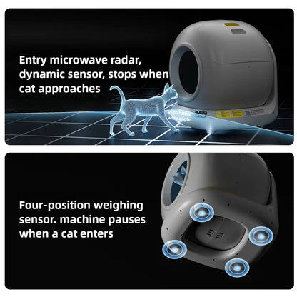 Aura 78L Self Cleaning Cat Litter Box Fully Enclosed Automatic Cat Sand Box App Control Extra Large Space Smart Pet Toilet Tray