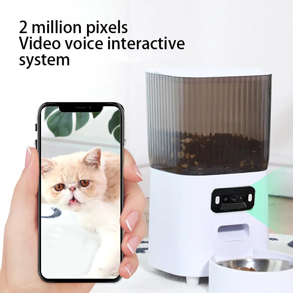 Aura 5L Double Bowls Smart Automatic Cat Feeder With Camera Cat Dry Food Video Dispenser Pet Smart Voice Recorder Auto Feeder For Dog