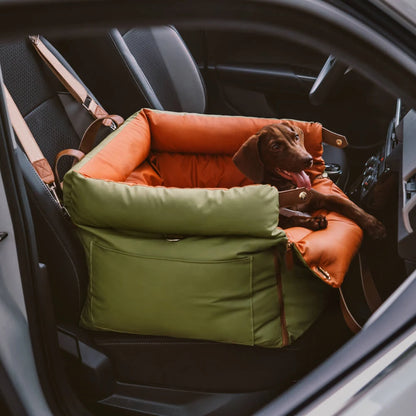 Aura Pet Outing Lathe Luxury Faux Leather Dog Car Seat/Cat Car Bed/Booster Bed Pet Booster Car Seat Dog Cat Travel Seat