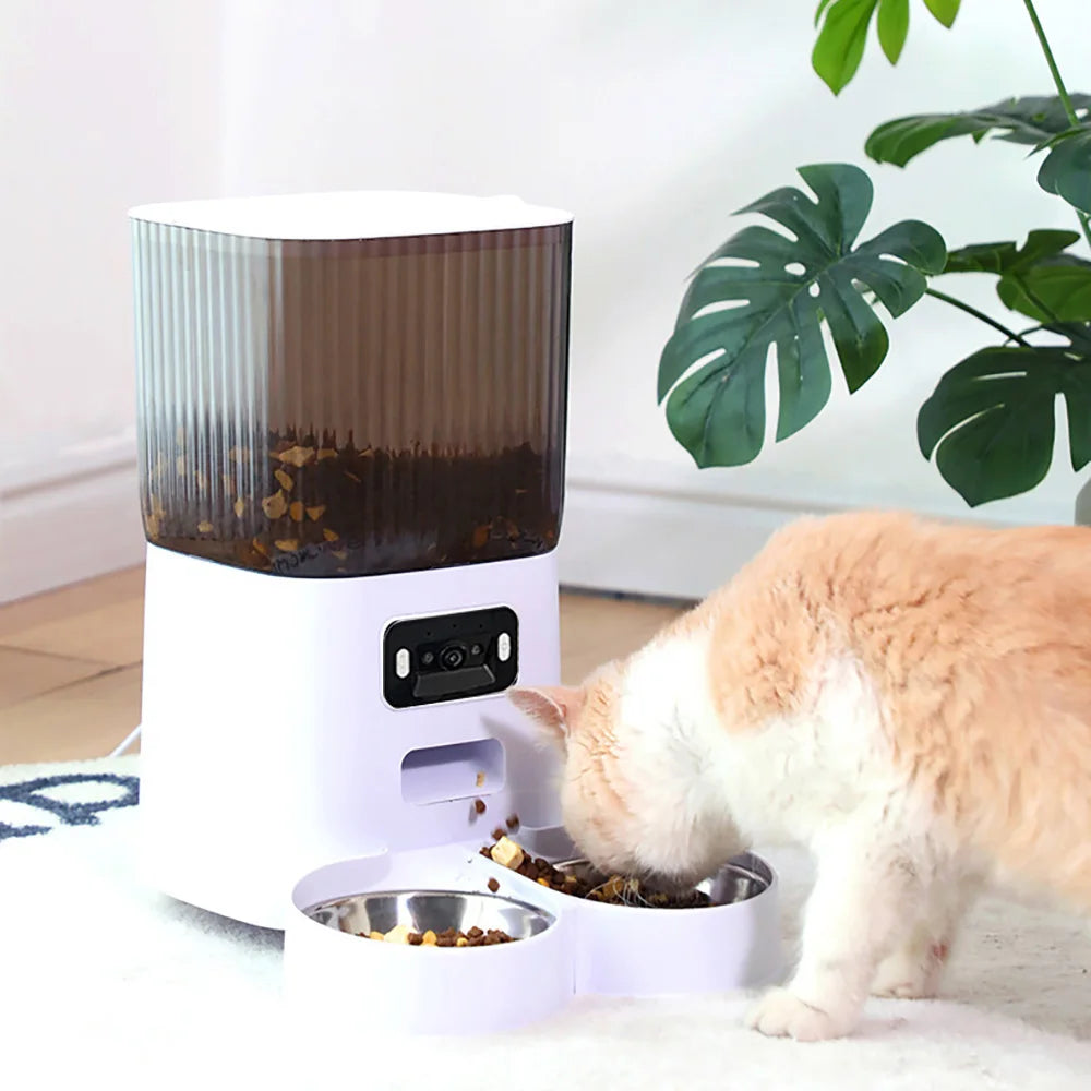 Aura 5L Double Bowls Smart Automatic Cat Feeder With Camera Cat Dry Food Video Dispenser Pet Smart Voice Recorder Auto Feeder For Dog