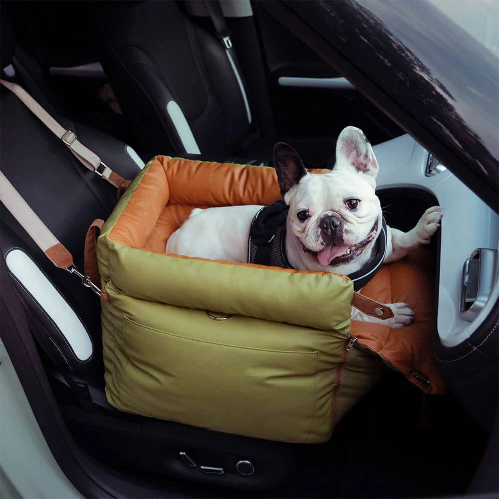 Aura Pet Outing Lathe Luxury Faux Leather Dog Car Seat/Cat Car Bed/Booster Bed Pet Booster Car Seat Dog Cat Travel Seat