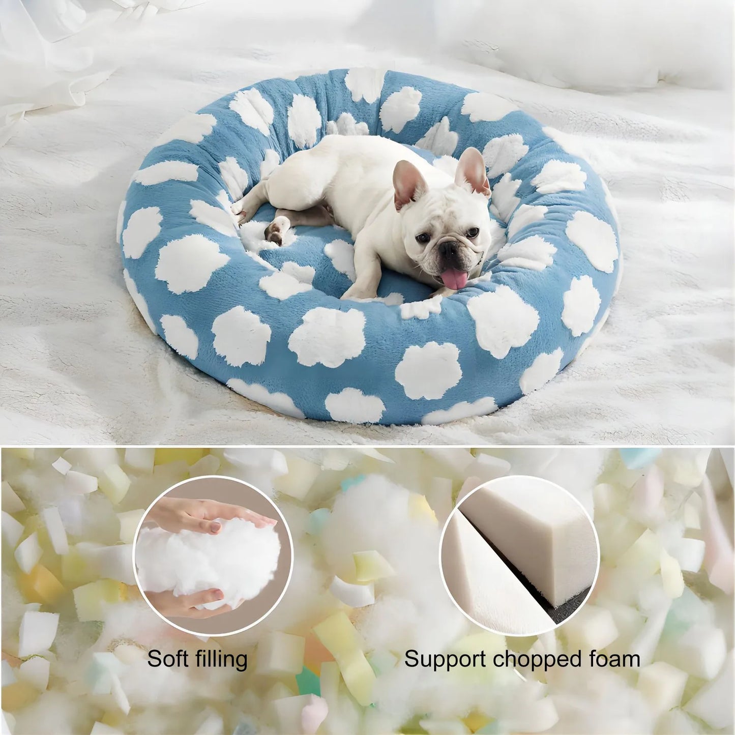 Sky Clouds Small Dog Kennel Cute Dog Bed For Pet Washable Puppy Beds Cozy Rectangle Orthopedic Pet Sofa Shaggy Plush Slip Bottom