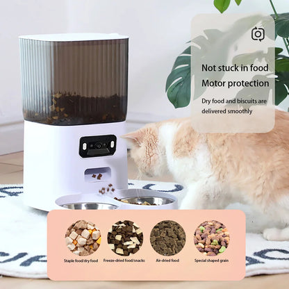 Aura 5L Double Bowls Smart Automatic Cat Feeder With Camera Cat Dry Food Video Dispenser Pet Smart Voice Recorder Auto Feeder For Dog