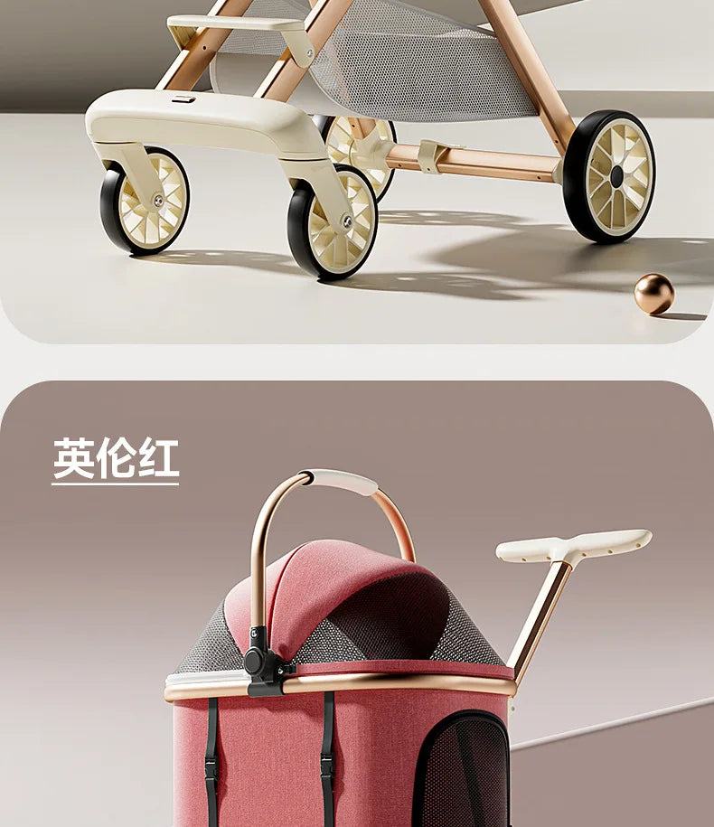 Aura Luxury Pet Stroller 3 in 1  with 4 Wheels for Medium Small Size Dogs and Cats Detachable Carrier for Puppy Kitty Doggie Stroller