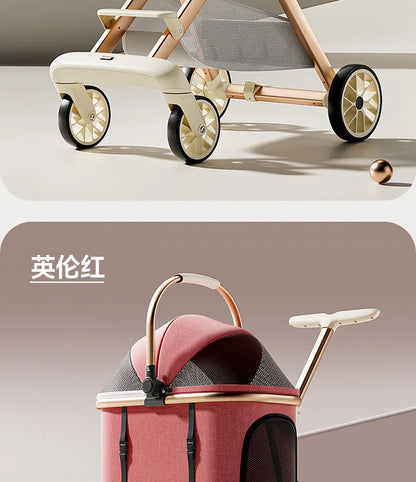 Aura Luxury Pet Stroller 3 in 1  with 4 Wheels for Medium Small Size Dogs and Cats Detachable Carrier for Puppy Kitty Doggie Stroller