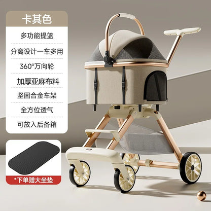 Aura Luxury Pet Stroller 3 in 1  with 4 Wheels for Medium Small Size Dogs and Cats Detachable Carrier for Puppy Kitty Doggie Stroller