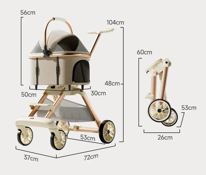 Aura Luxury Pet Stroller 3 in 1  with 4 Wheels for Medium Small Size Dogs and Cats Detachable Carrier for Puppy Kitty Doggie Stroller