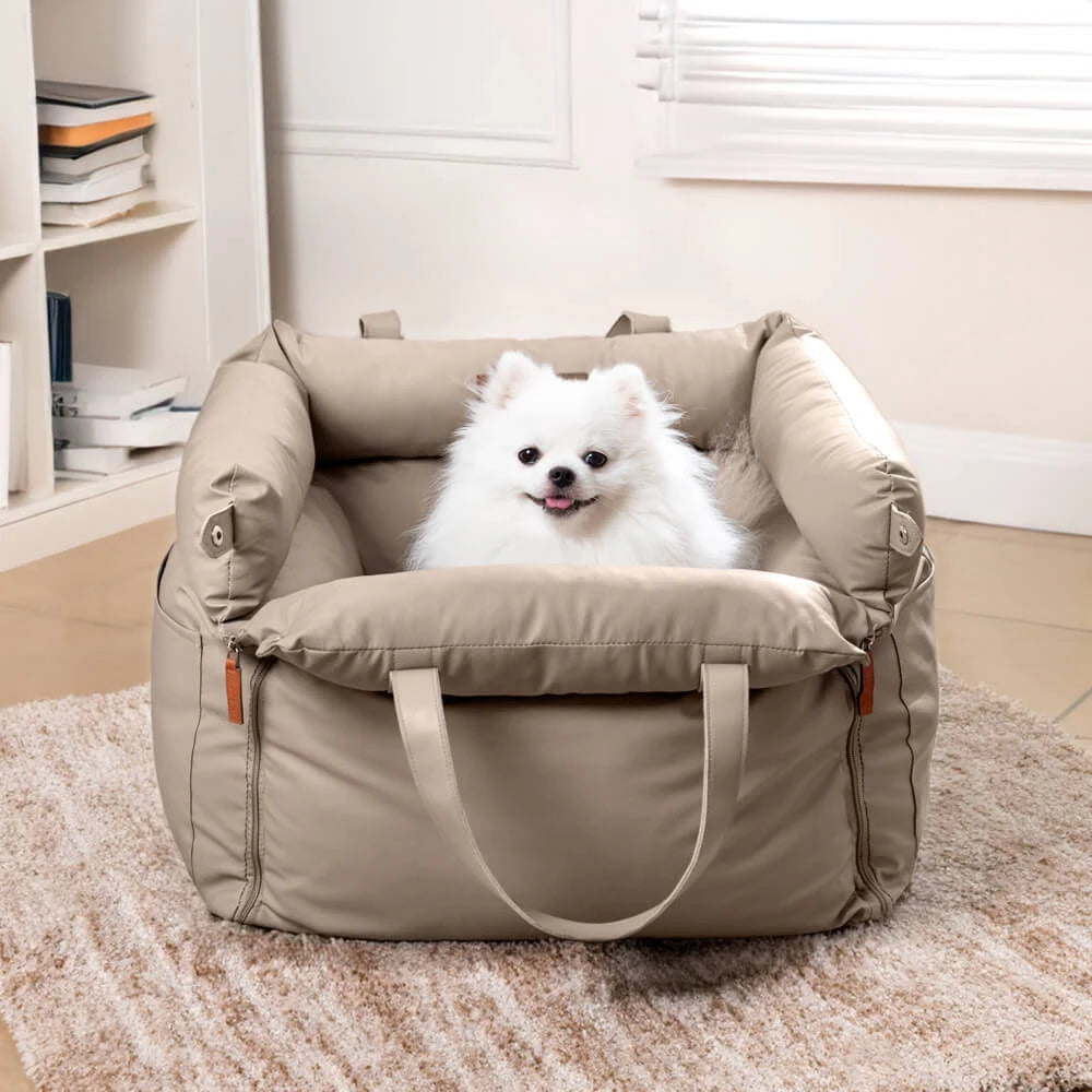 Aura Pet Outing Lathe Luxury Faux Leather Dog Car Seat/Cat Car Bed/Booster Bed Pet Booster Car Seat Dog Cat Travel Seat
