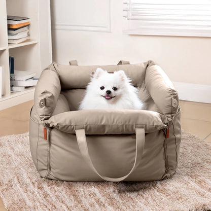 Aura Pet Outing Lathe Luxury Faux Leather Dog Car Seat/Cat Car Bed/Booster Bed Pet Booster Car Seat Dog Cat Travel Seat