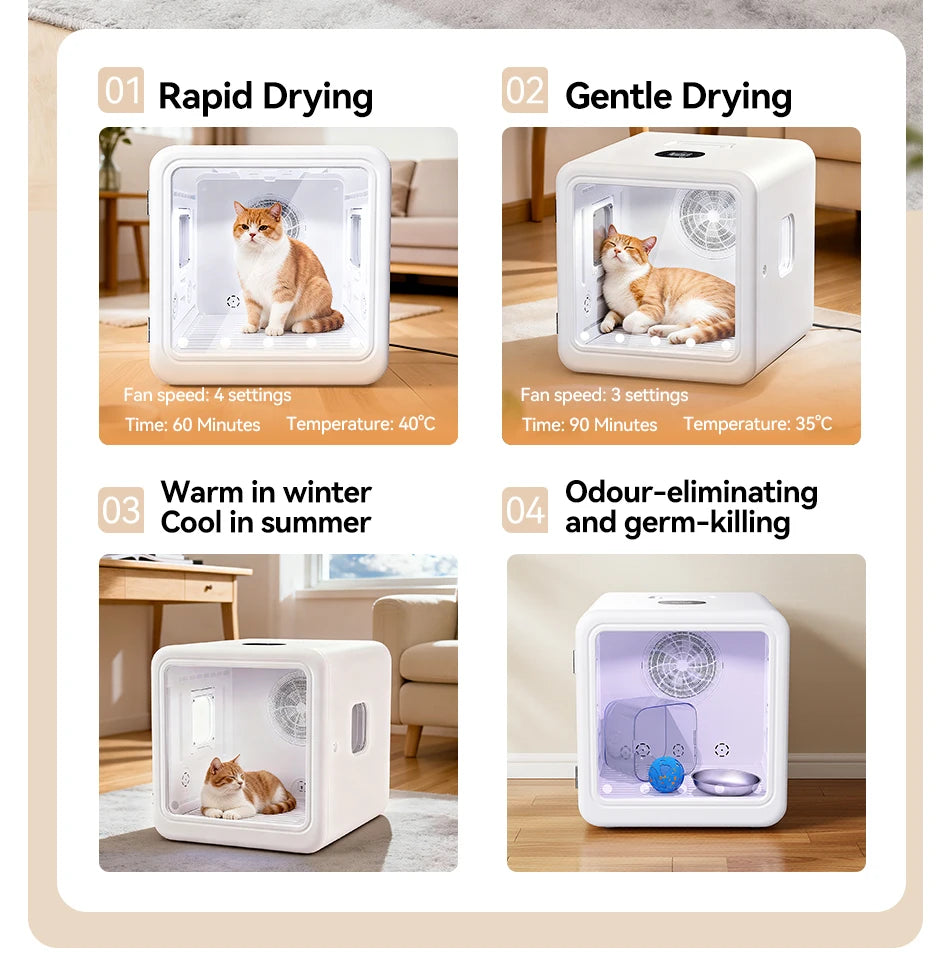 Aura Automatic Pet Drying Box 70L Smart Temperature Control Drying Pet Hair Grooming For Dog Cat Dryer 4 Speeds Ultra Quiet