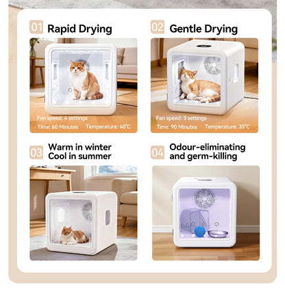 Aura Automatic Pet Drying Box 70L Smart Temperature Control Drying Pet Hair Grooming For Dog Cat Dryer 4 Speeds Ultra Quiet