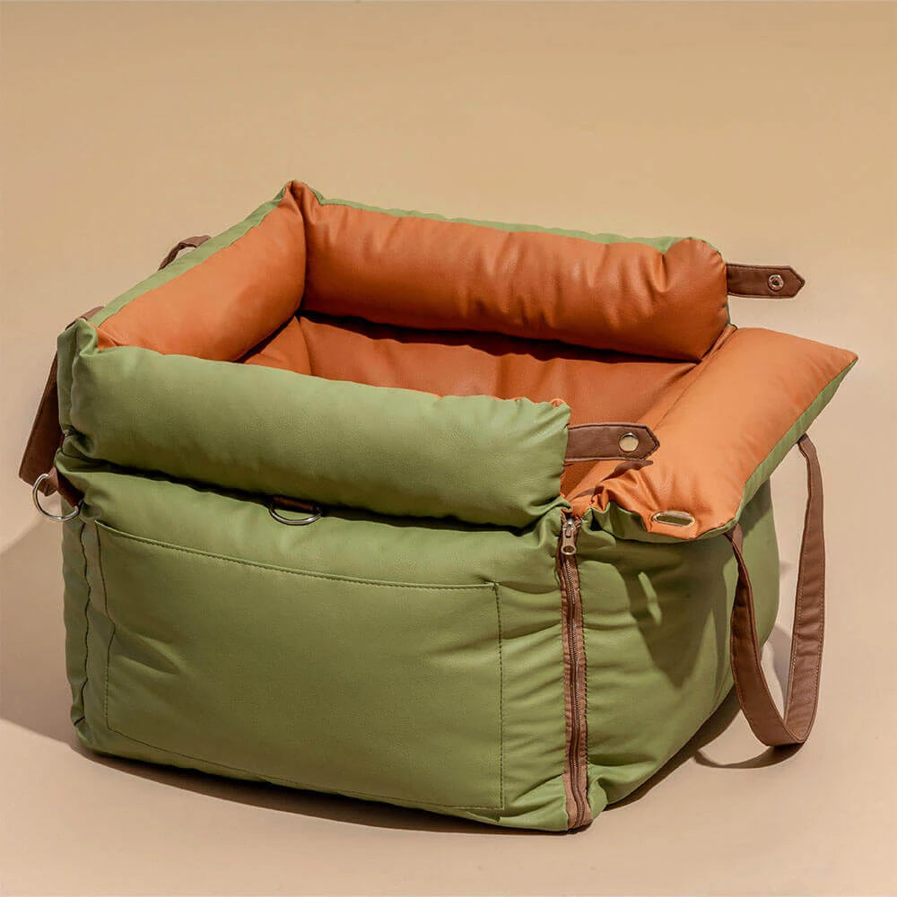 Aura Pet Outing Lathe Luxury Faux Leather Dog Car Seat/Cat Car Bed/Booster Bed Pet Booster Car Seat Dog Cat Travel Seat