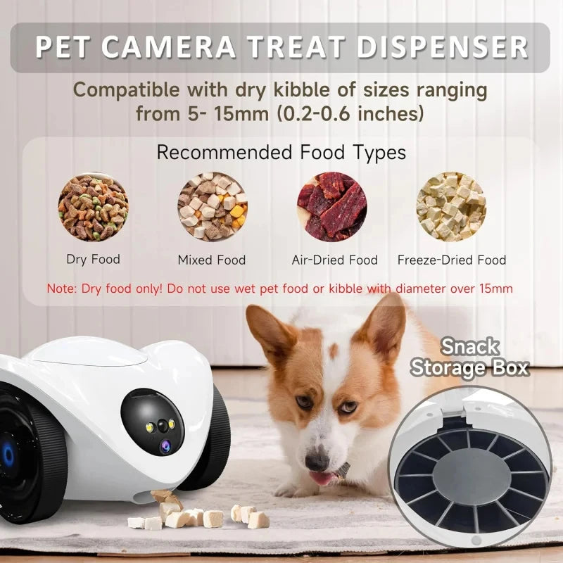Aura Pet Camera Treat Dispenser, Movable Robot Cam for Dogs Cats, 1080P Indoor Security, 2-Way Talk, 2.4GHz WiFi Only