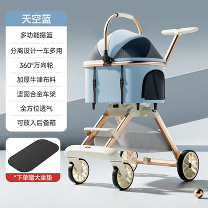 Aura Luxury Pet Stroller 3 in 1  with 4 Wheels for Medium Small Size Dogs and Cats Detachable Carrier for Puppy Kitty Doggie Stroller