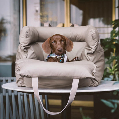 Aura Pet Outing Lathe Luxury Faux Leather Dog Car Seat/Cat Car Bed/Booster Bed Pet Booster Car Seat Dog Cat Travel Seat
