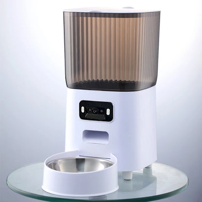 Aura 5L Double Bowls Smart Automatic Cat Feeder With Camera Cat Dry Food Video Dispenser Pet Smart Voice Recorder Auto Feeder For Dog