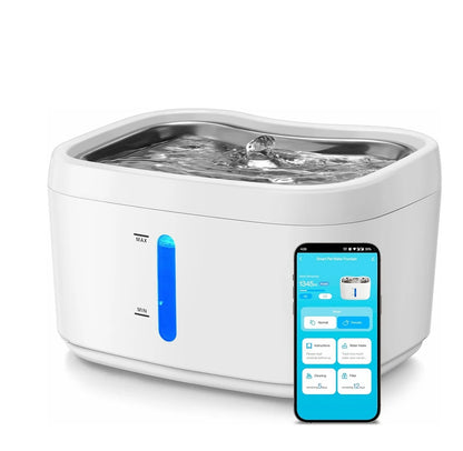Aura Cat Water Fountain with APP Wireless Connected 84oz/2.5L Automatic Pet Water Fountain with Stainless Steel Tray Weight Sensor