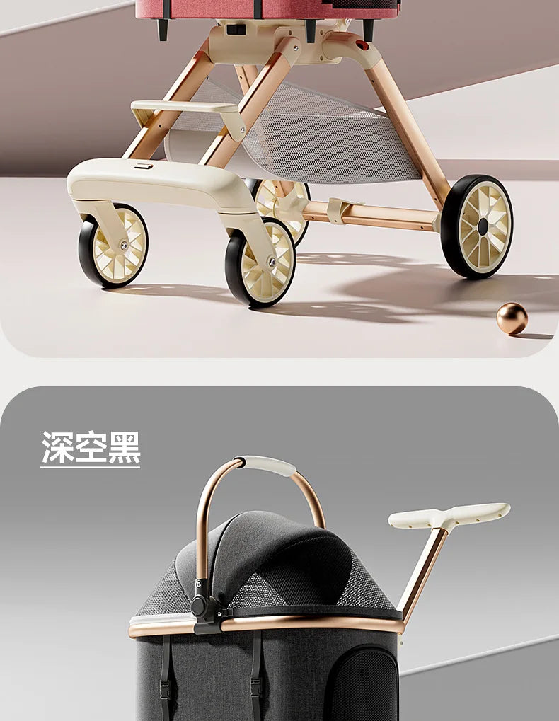 Aura Luxury Pet Stroller 3 in 1  with 4 Wheels for Medium Small Size Dogs and Cats Detachable Carrier for Puppy Kitty Doggie Stroller